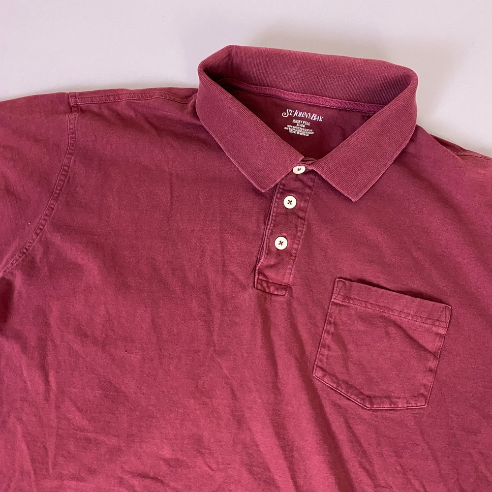 St. Johns Bay Polo Shirt Men's Size XL Maroon Burgundy Short Sleeve Cotton *Flaw - Picture 3 of 13